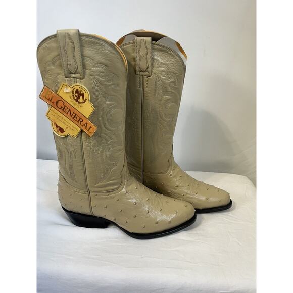 RARE J TOE RODEO COWBOY BOOTS HAND CRAFTED Men’s Sz 6 TAN Leather Ostrich - Picture 1 of 6